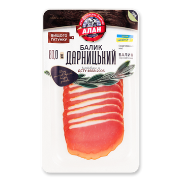 Нарізка Балик Дарницький с/к в/ґ 80г Алан Україна 8/9063 фото