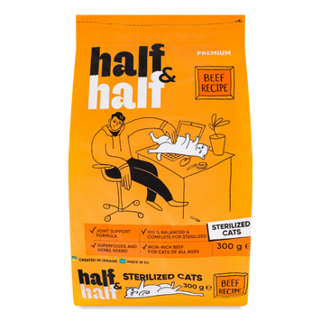 Корм сухий для стерилізованих котів із яловичиною 300 г Half&Half 39/5634 фото