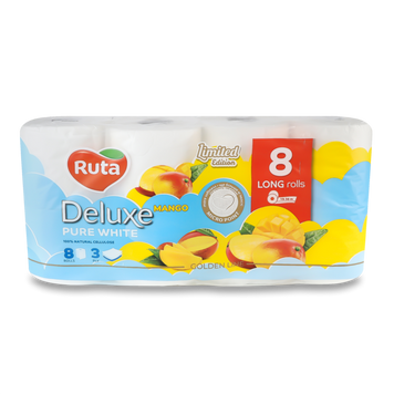 Папір туалетний Pure White Deluxe 8рул 3ш біле ий манго Ruta 05/31762 фото