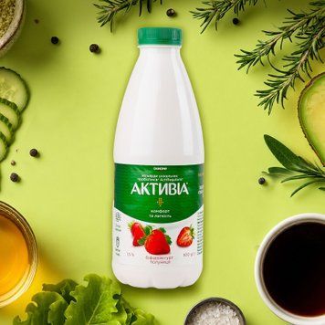 Біфідойогурт Активіа 1,5% полуниця-суниця 800г DANONE 2/8300 фото
