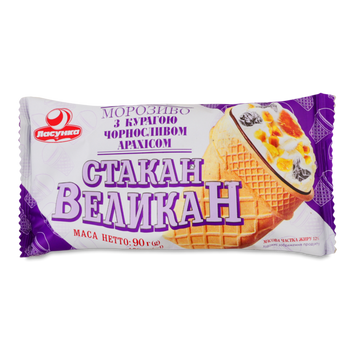 Морозиво пломбір 12% Великан курага- чорнослив-арахис ваф/ст 90г Ласунка 2/8915 фото