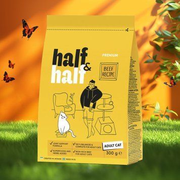 Корм сухий для дорослих котів із яловичиною 300г, 20956 Half&Half 39/4168 фото