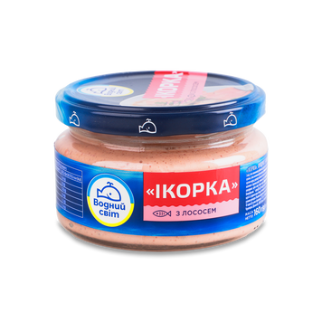 Паста з ікри мойви з шматочки лосося ск/б 160г Водний Світ 3/4503 фото