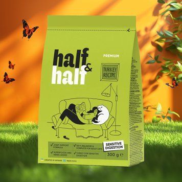 Корм сухий для котів із чутливим травленям з індичкою 300г, 20949 Half&Half 39/4169 фото