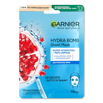 Маска для обличча тканин Зволож+Аква бомба д/знев шкіри 28г GARNIER SN 08/33424 фото