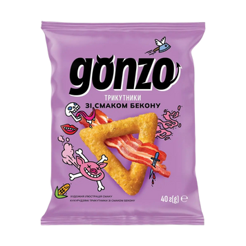 Снек кукурудзяний Gonzo &laquo;Трикутники&raquo; зі смаком бекону, 40 г 9/26805 фото