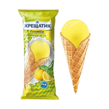 Морозиво Пломбір Лимон Юзу ріжок 90г Хрещатик 2/10296 фото