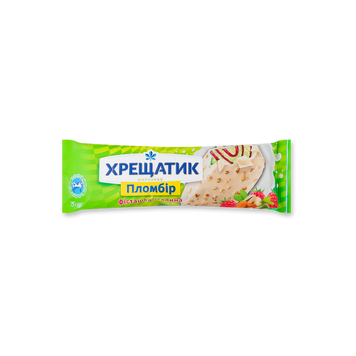 Морозиво пломбір Хрещатик Фісташк-Малин 12% з нап.малин б/н у конд гл 75г 2/9884 фото