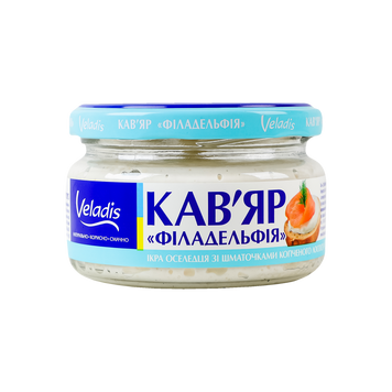 Ікра оселедця у соусі Філадельфія зі шматочками копченого лосося ск/б 160гр Veladis 3/6855 фото