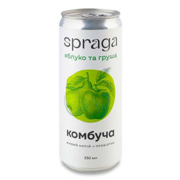 Напій б/алк Комбуча Яблуко-Груша з/б 0,33л SPRAGA 9/28321 фото