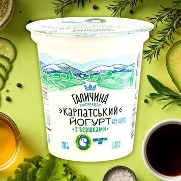 Йогурт Карпатский 8% десертне ертний з вершками ст 280г Галичина 2/6814 фото